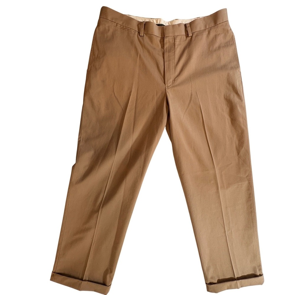 LL Bean Classic Fit Chinos Mens 38 Khaki Brown Cotton Cuffed Flat Front Pants